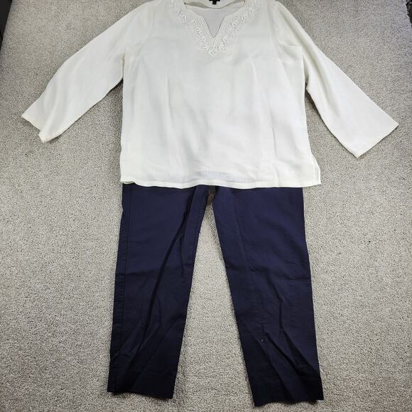 Talbots Womens Capsule Wardrobe Set L/12 Linen Top & Ankle Pants Casual Travel - Picture 1 of 13
